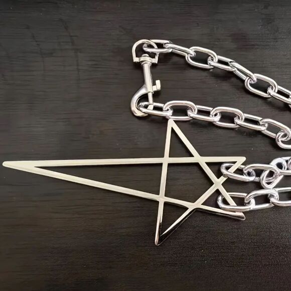 Oversized Punk Gothic Emo Geometric Silver Star Cross Pendant Necklace - Picture 6 of 6